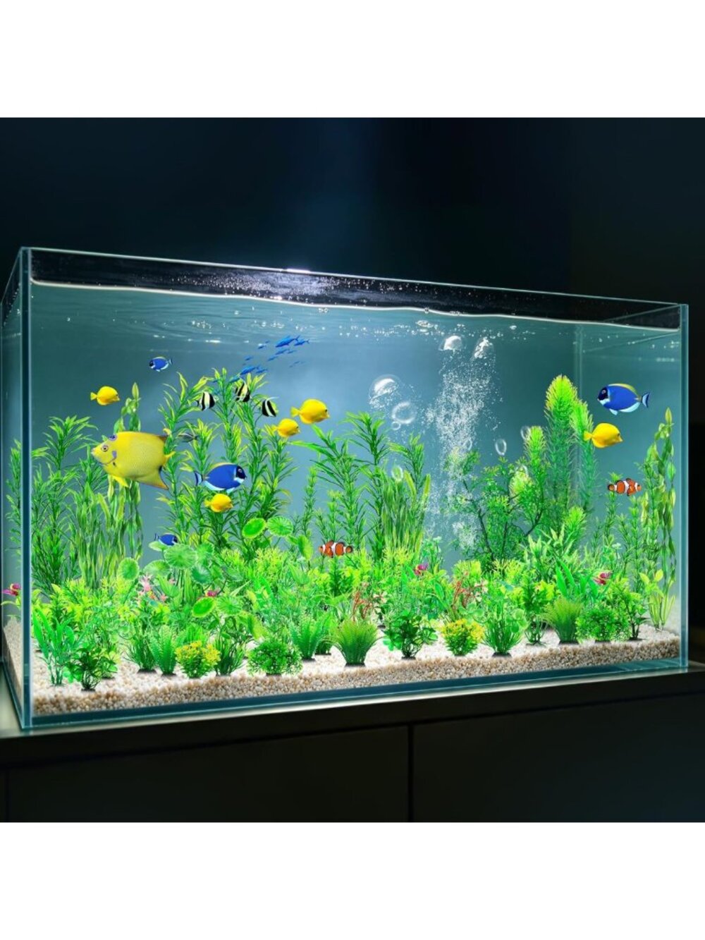 53 Pcs Aquarium Decorations - Green Plastic Plants & Fish Tank Decor Accessories